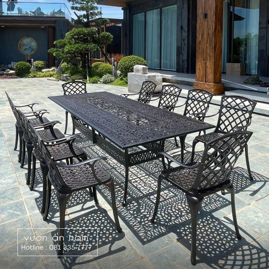 Bộ bàn ghế sân vườn BG21-2.5CN bàu chữ nhật 10 ghế