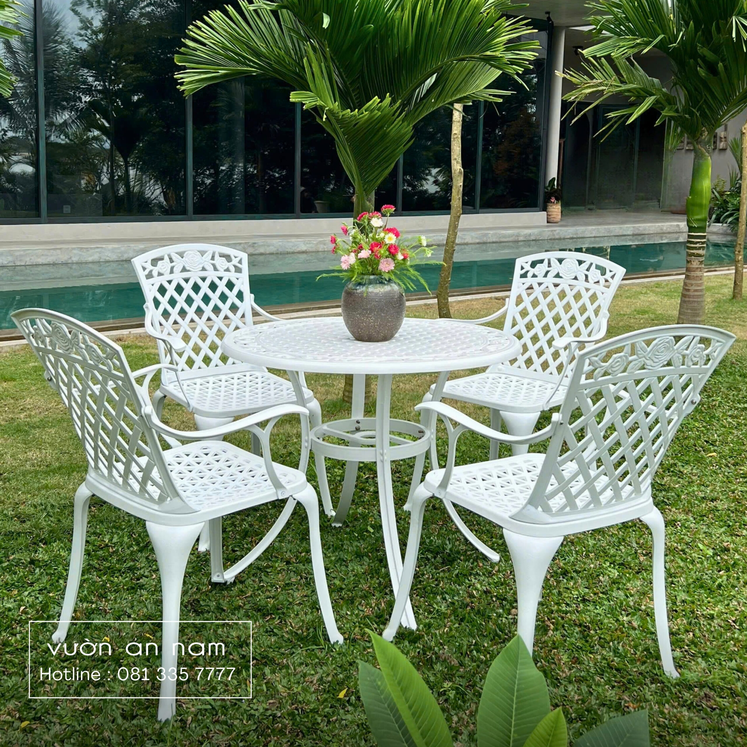 Bộ bàn ghế sân vườn BG21-D90 bàn tròn D90cm