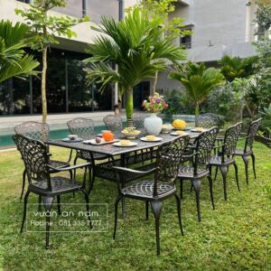 Bộ bàn ghế sân vườn BG26-2.5CN bàn chữ nhật 10 ghế