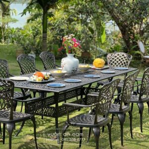 Bộ bàn ghế sân vườn BG26-2.5CN bàn chữ nhật 10 ghế