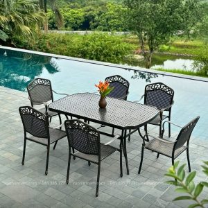 Bộ bàn ghế sân vườn màu nâu 6 ghế BG-05CNN