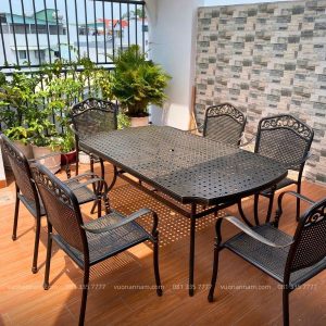 Bộ bàn ghế sân vườn màu nâu 6 ghế BG-05CNN