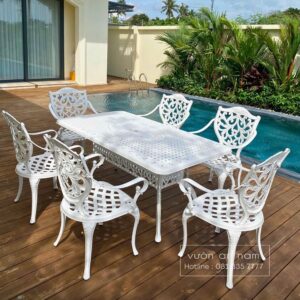 Bộ bàn ghế sân vườn màu nâu 6 ghế BG22-1.7CN