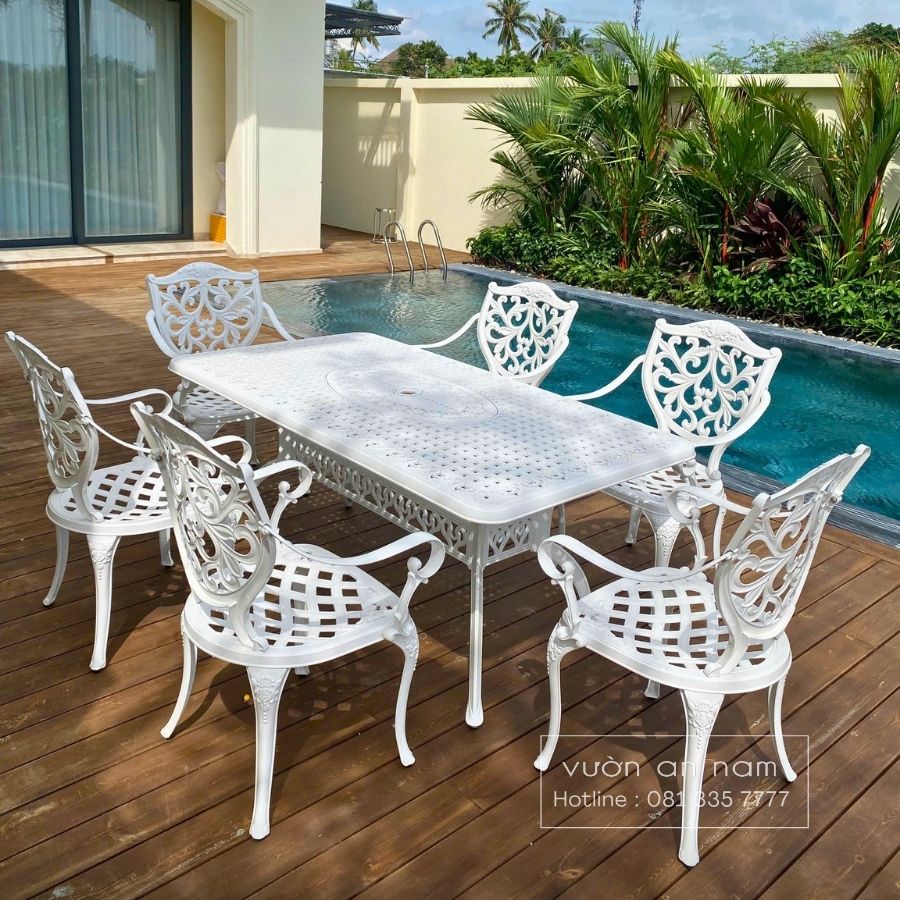 Bộ bàn ghế sân vườn màu nâu 6 ghế BG22-1.7CN