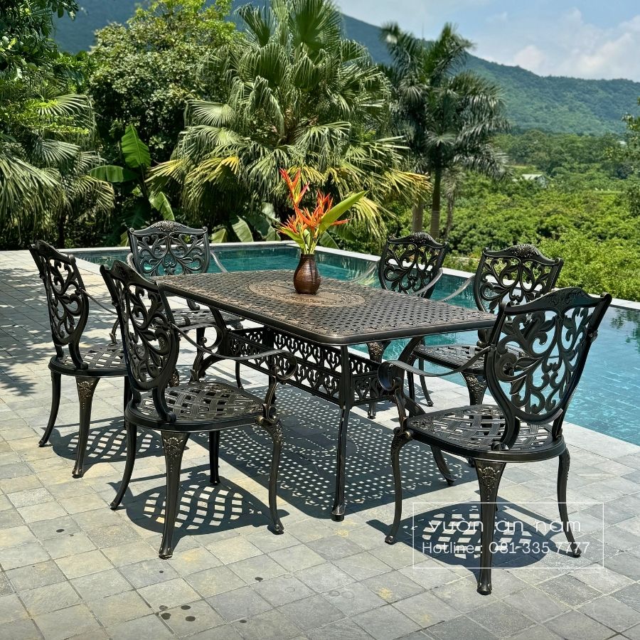 Bộ bàn ghế sân vườn màu nâu 6 ghế BG22-1.7CN