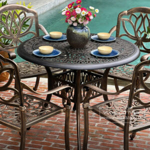 Bộ bàn ghế sân vườn nhôm đúc BG-03N1 màu nâu bàn D100cm