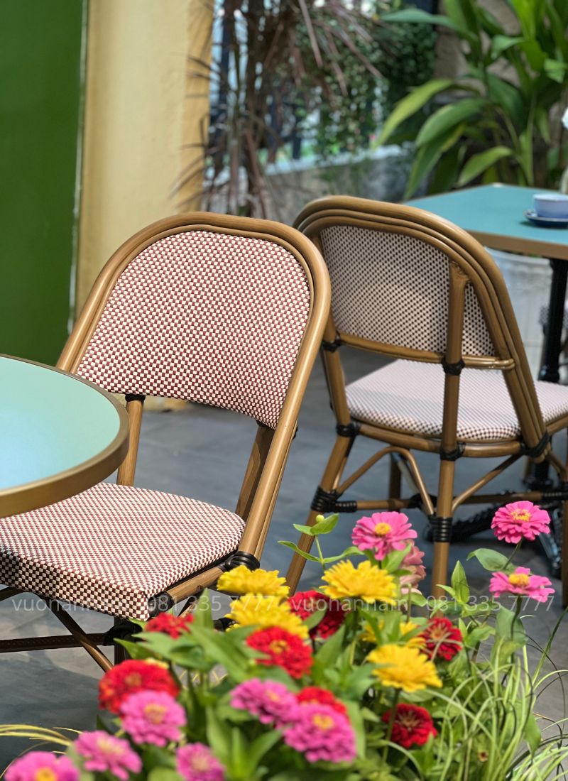 Chi tiết ghế Textilene khung nhôm sơn tĩnh điện của bộ bàn ghế cafe BCF-15D