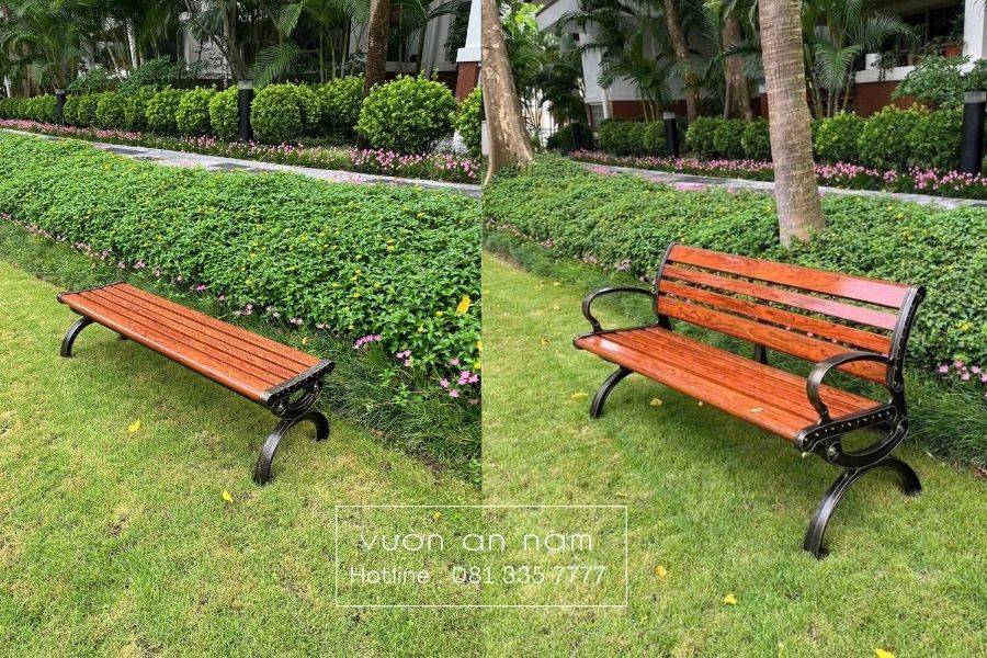 Ghế công viên không có tựa lưng màu gỗ