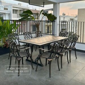 Bộ bàn ghế nhôm đúc BG-19CNM bàn mặt đá 8 ghế