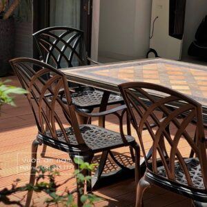 Bộ bàn ghế nhôm đúc BG-19CNM bàn mặt đá 8 ghế