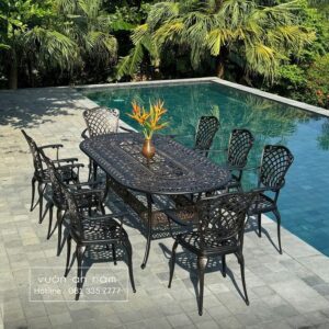 Bộ bàn ghế nhôm đúc ngoài trời BG-26E 8 ghế