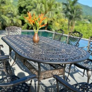 Bộ bàn ghế nhôm đúc ngoài trời BG-26E 8 ghế