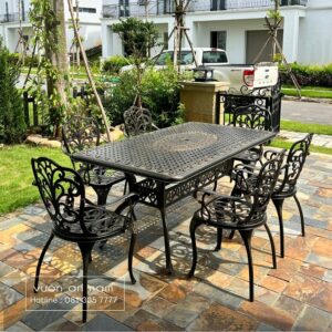 Bộ bàn ghế sân vườn BG11-1.7CN bàn chữ nhật 6 ghế