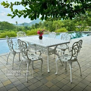 Bộ bàn ghế sân vườn BG11-1.7CN bàn chữ nhật 6 ghế