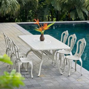 Bộ bàn ghế nhôm đúc BG02-1.CN bàn chữ nhật