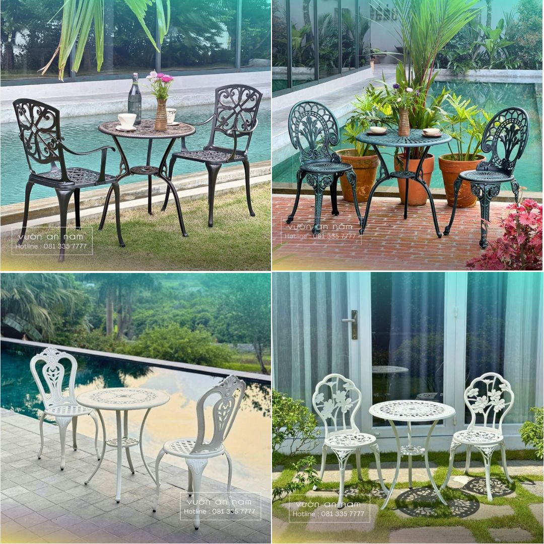 Bộ bàn tròn nhôm đúc 2 ghế nhỏ gọn Bộ bàn tròn nhôm đúc 2 ghế nhỏ gọn