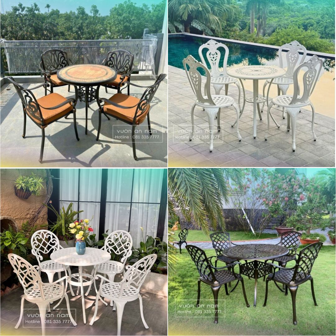 Bộ bàn tròn nhôm đúc 4 ghế Bộ bàn tròn nhôm đúc 4 ghế