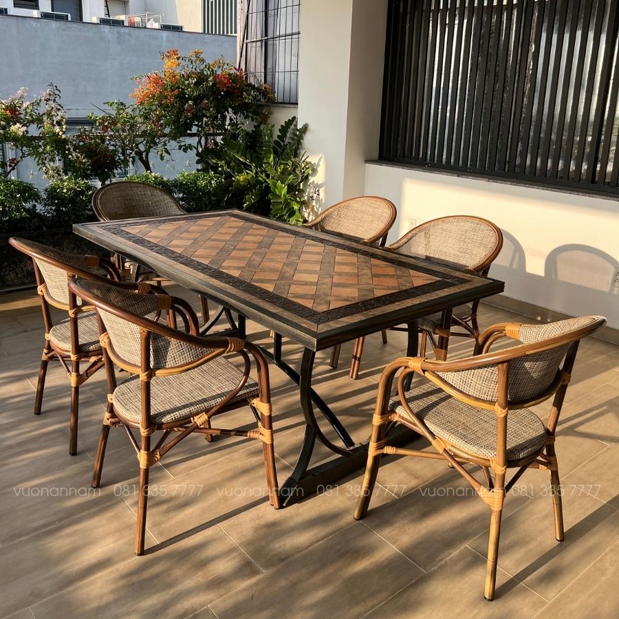 Bộ bàn ghế ngoài trời BC06-1.8CNM bàn chữ nhật mặt đá