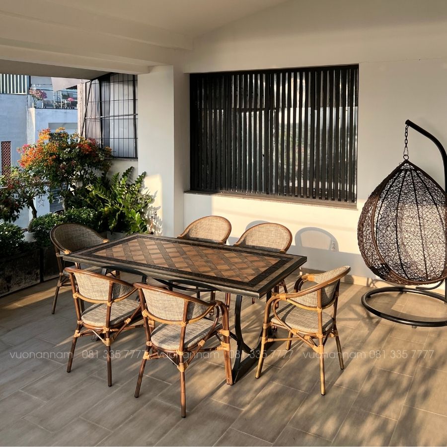 Bộ bàn ghế ngoài trời BC06-1.8CNM bàn chữ nhật mặt đá - Ảnh 4