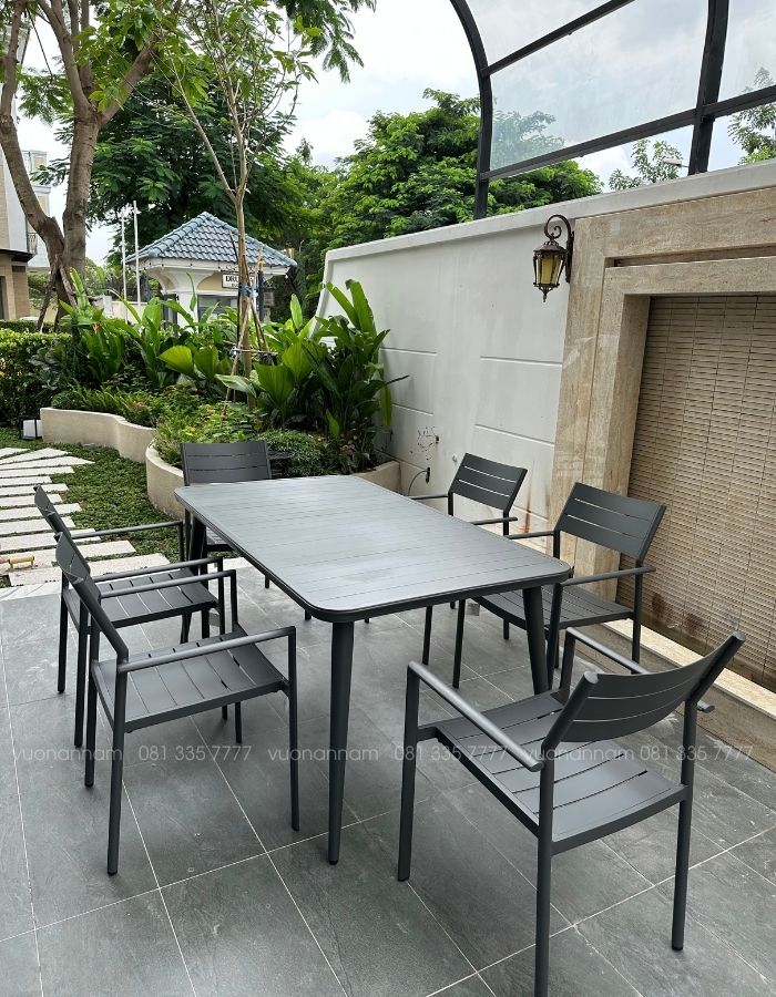 bàn ăn 6 ghế cho không gian sân vườn, sân thượng