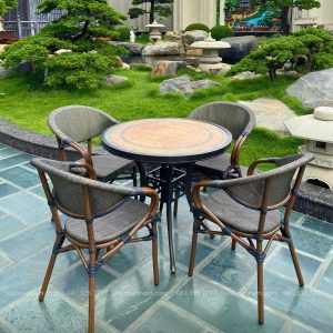 Bộ bàn ghế cafe ngoài trời bàn mặt đá BC01-D80M