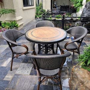 Bộ bàn ghế cafe ngoài trời bàn mặt đá BC01-D80M
