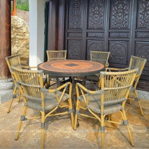 Bộ bàn ghế ngoài trời BC09-D100M bàn tròn mặt đá D100cm