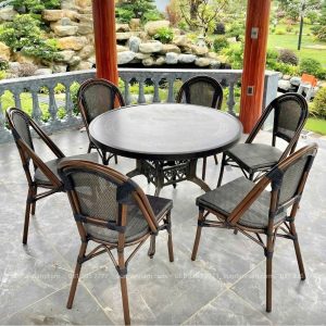 Bộ bàn ghế ngoài trời BC09-D120M bàn tròn mặt đá D120cm