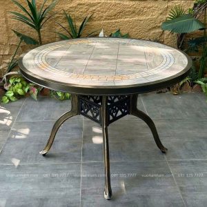 Bộ bàn ghế ngoài trời BC09-D120M bàn tròn mặt đá D120cm