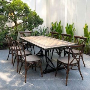 Bộ bàn ghế ngoài trời BC13-1.8CNM bàn chữ nhật mặt đá