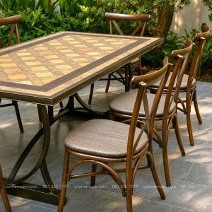 Bộ bàn ghế ngoài trời BC13-1.8CNM bàn chữ nhật mặt đá
