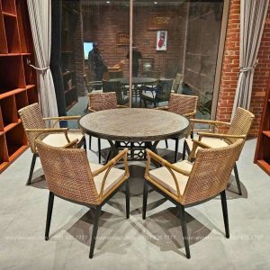 Bộ bàn ghế ngoài trời BGM01-D120M bàn tròn mặt đá D120cm